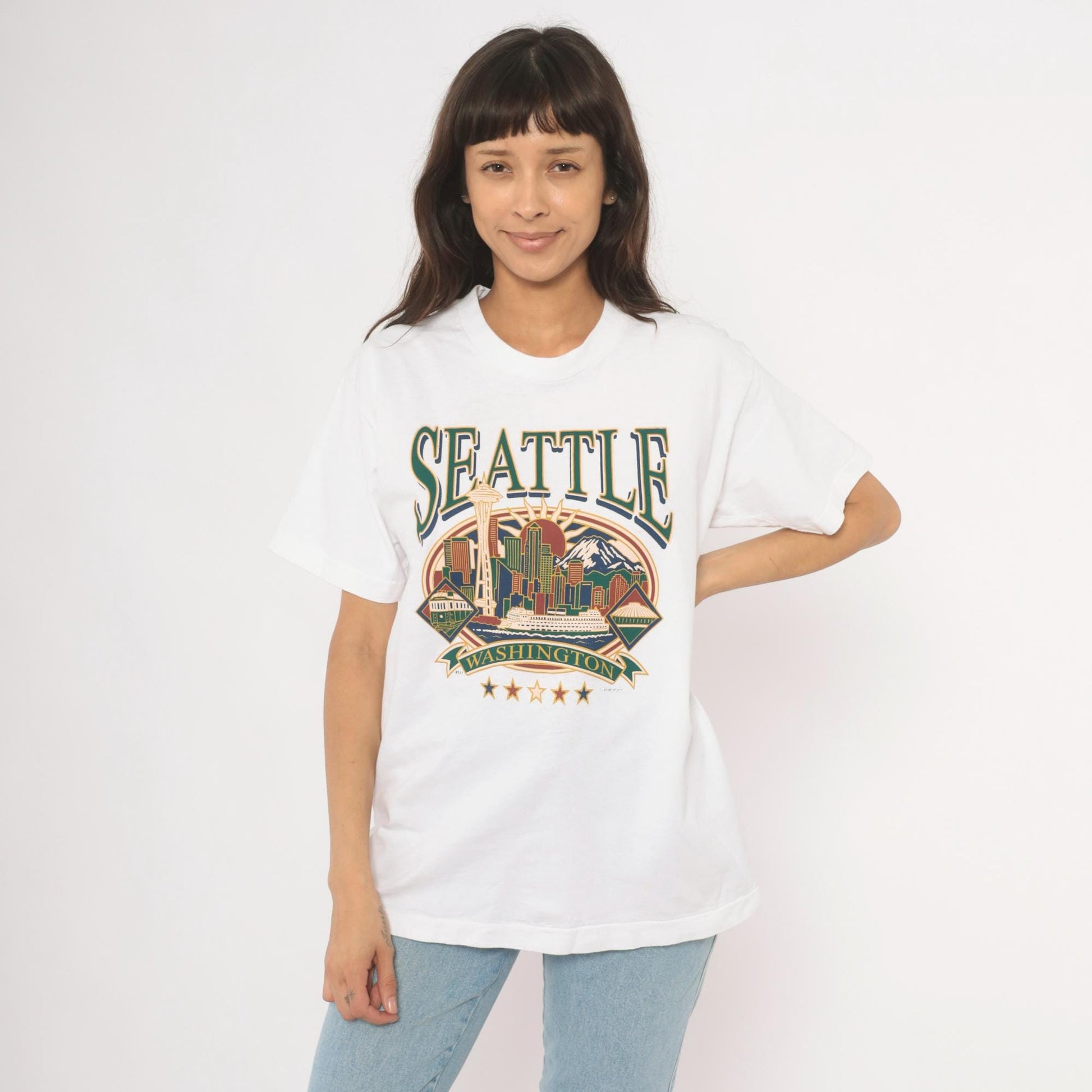 90s Seattle Washington Space Needle Graphic Tee White Cotton Large L