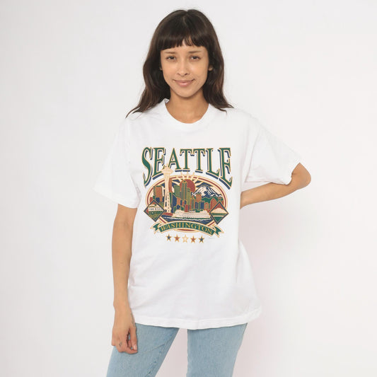 90s Seattle Washington Space Needle Graphic Tee White Cotton Large L