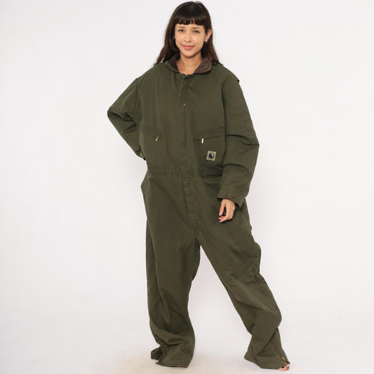 2000s Berne Apparel Olive Insulated Coveralls Brown Corduroy Collar Plus Size 3XL