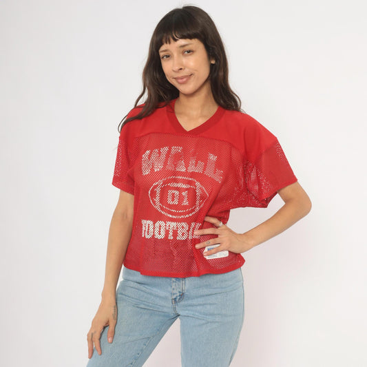 90s Russell Athletic Mesh Football Jersey Red Graphic Crop Medium