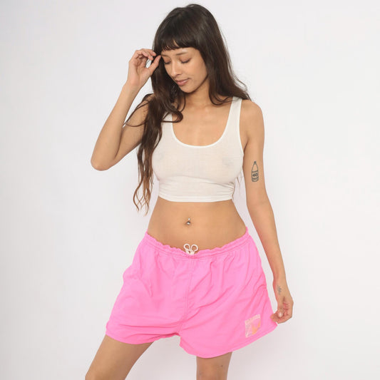 90s TYR Sport Hot Pink Swim Trunks Geometric Logo Neon Shorts Medium