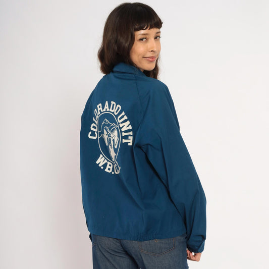 80s Sports Master Colorado Unit Windbreaker Navy Zip Jacket Bighorn Ram Medium