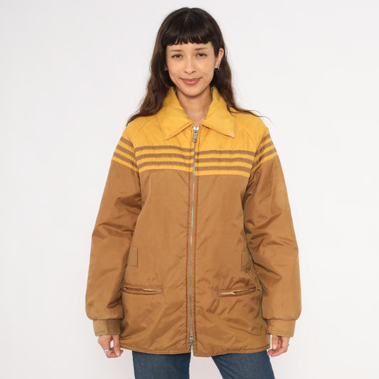70s Douglas Park Two-Tone Windbreaker Puffer Jacket Brown Mustard Gold Medium M
