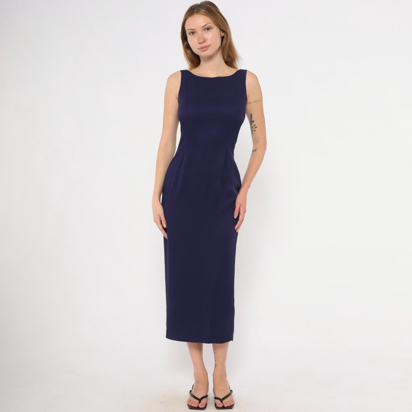 90s Scott McClintock Purple Sheath Dress Open Back Midi Plum Extra Small XS