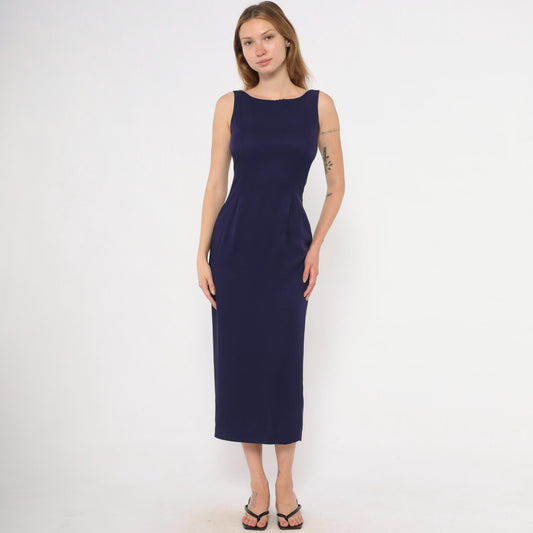 90s Scott McClintock Purple Sheath Dress Open Back Midi Plum Extra Small XS