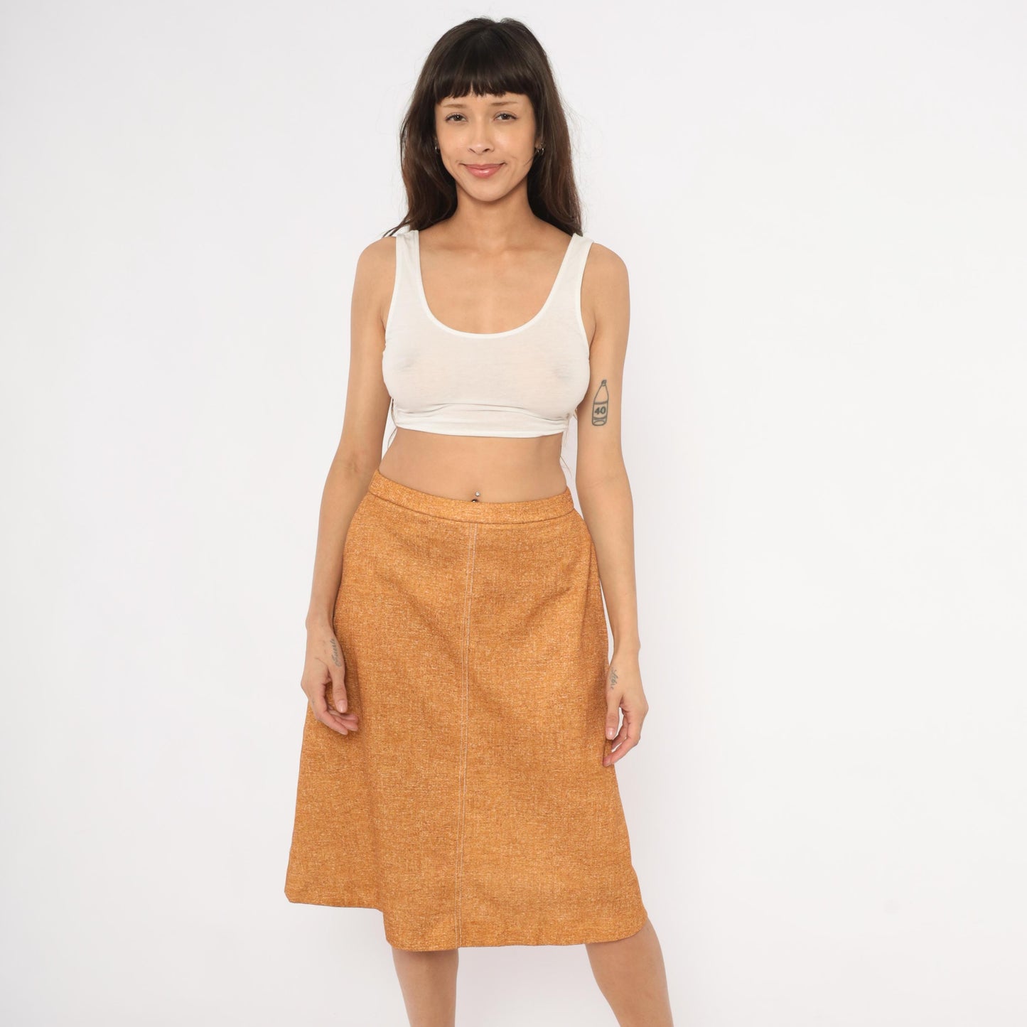 70s Perception A-Line Skirt Amber Tweed Waistband Small S