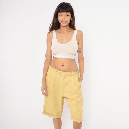 80s Pronti Tan Pleated Bermuda Shorts Tailored Cuffed Medium M