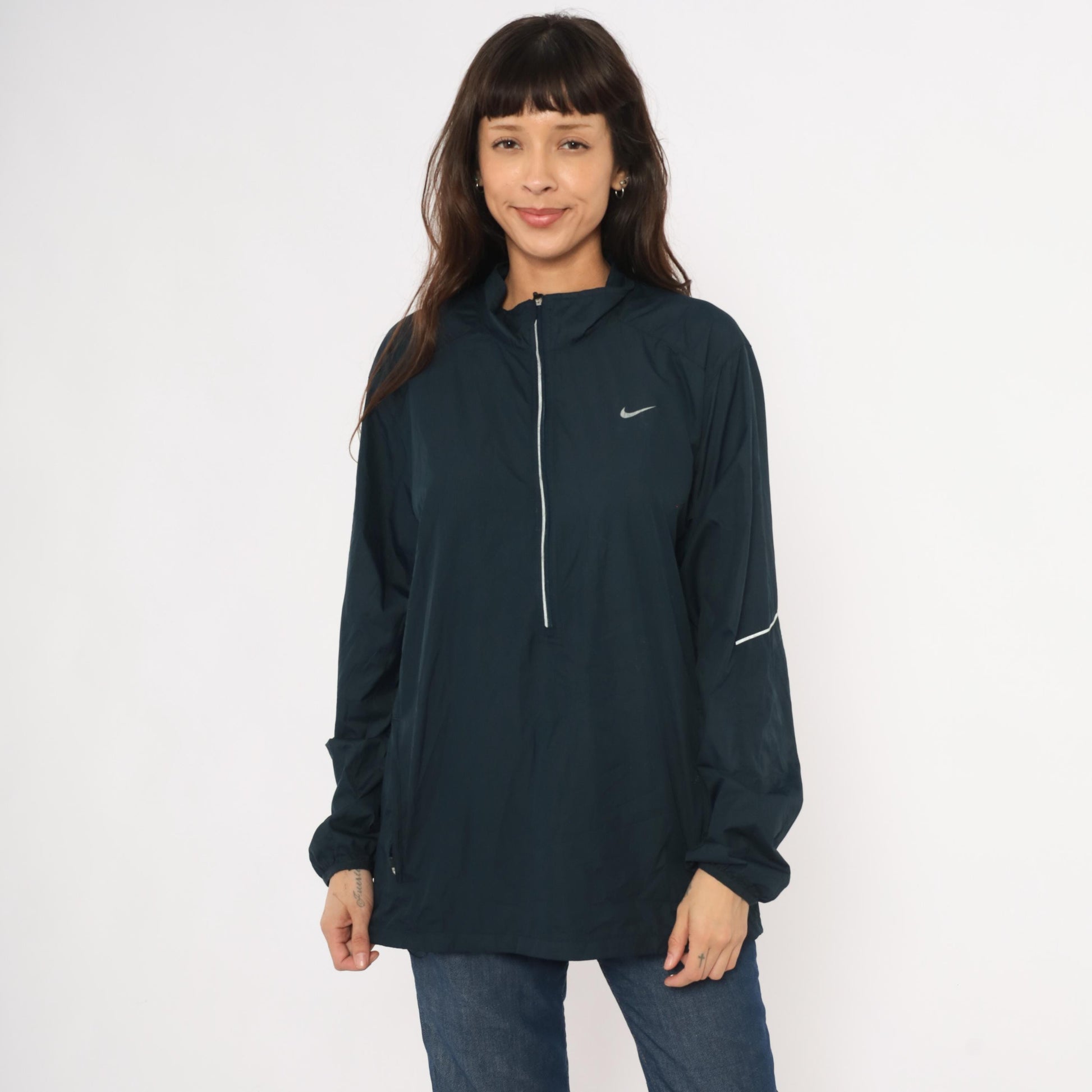 2000s Nike Half-Zip Windbreaker Navy Pullover Reflective Jacket Large L