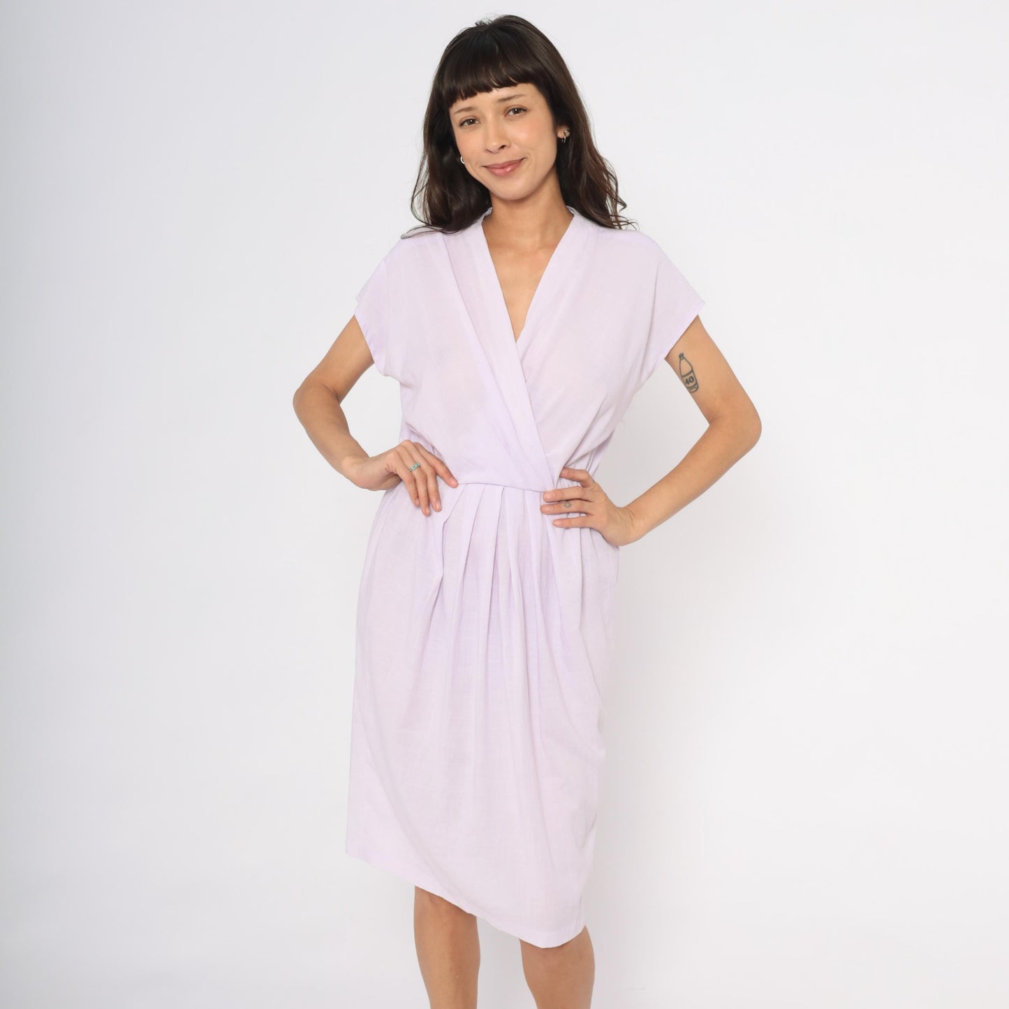 90s Carriage Court Lilac Wrap Dress Cap Sleeve Knee-Length Medium M