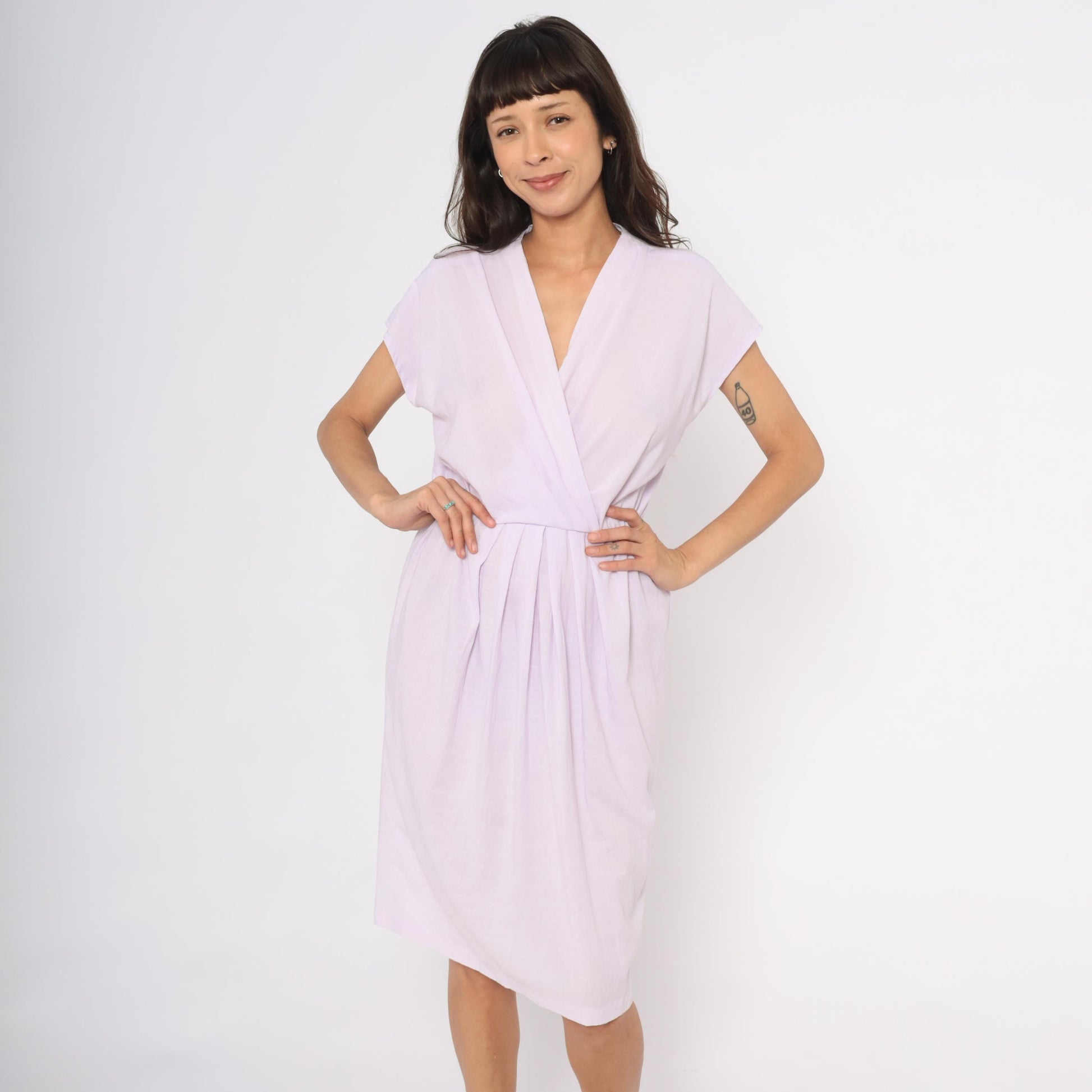 90s Carriage Court Lilac Wrap Dress Cap Sleeve Knee-Length Medium M