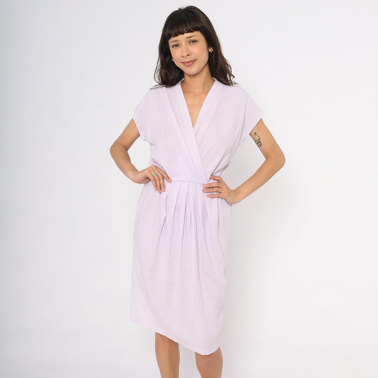 90s Carriage Court Lilac Wrap Dress Cap Sleeve Knee-Length Medium M