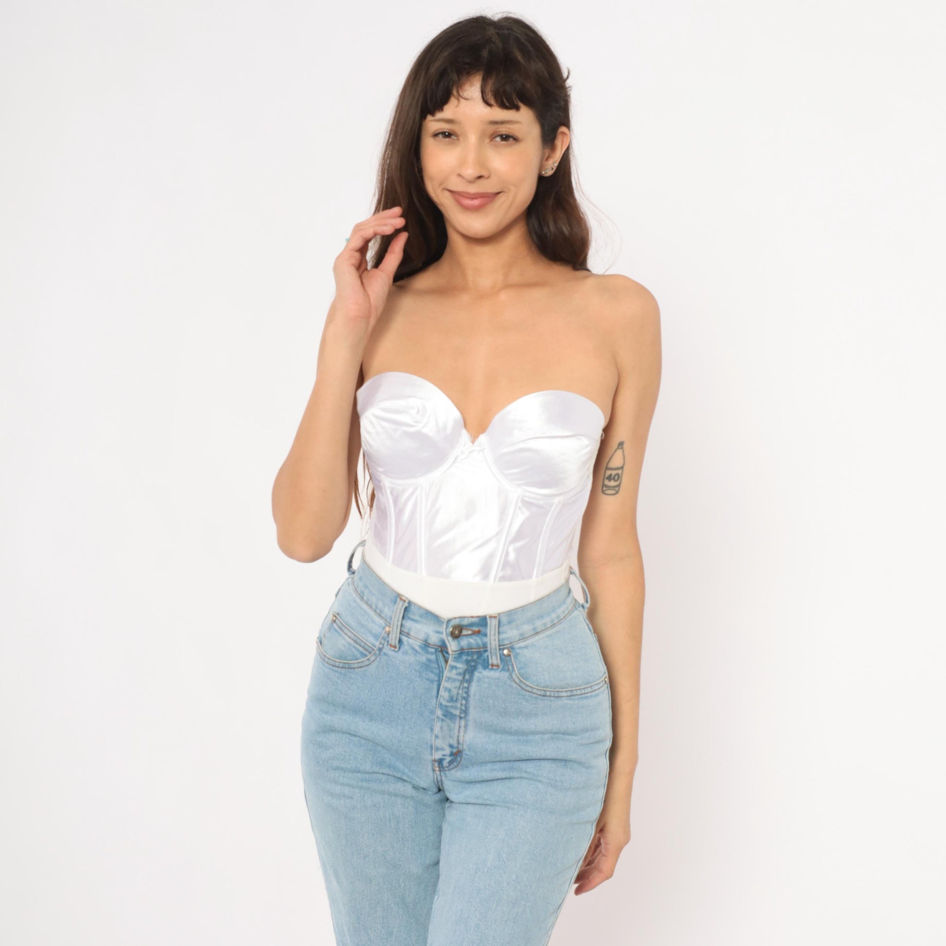 Wonderbra White Satin Bustier Strapless Sweetheart Crop 34C