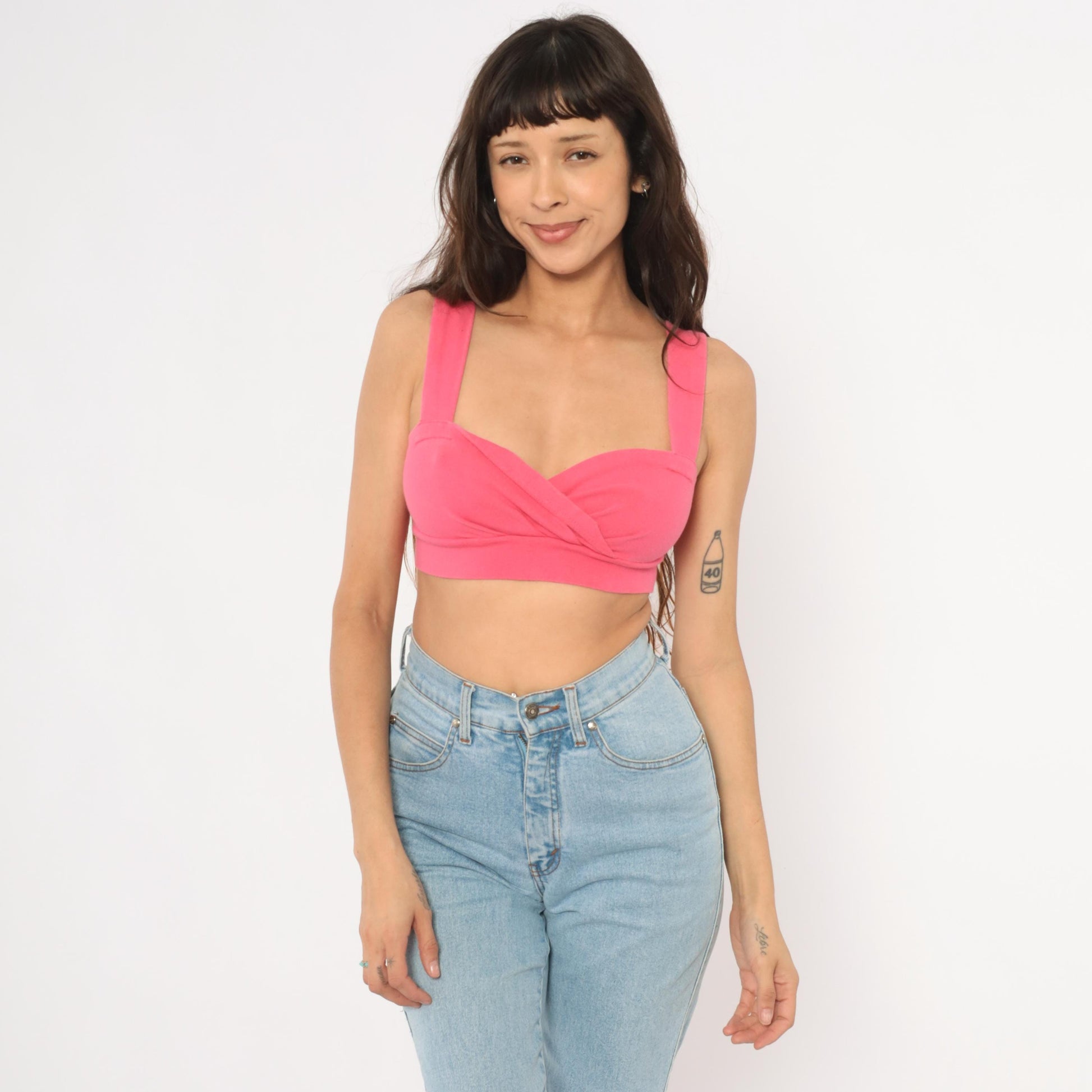 90s Express Tricot Hot Pink Crop Top Sweetheart Neckline Small S