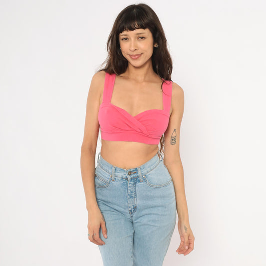 90s Express Tricot Hot Pink Crop Top Sweetheart Neckline Small S