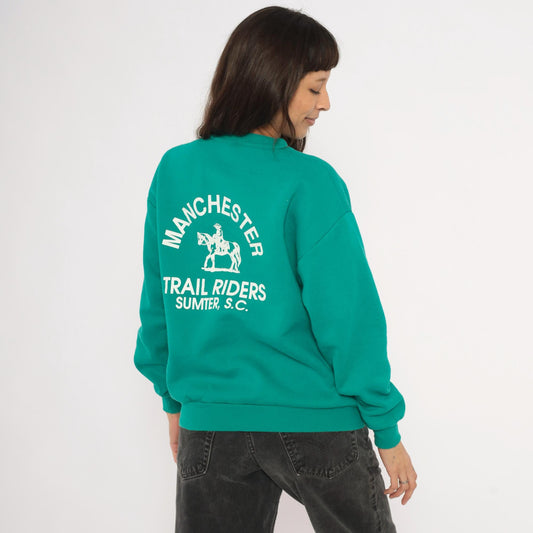 90s Jerzees Manchester Trail Riders Equestrian Sweatshirt Teal Cotton Medium M