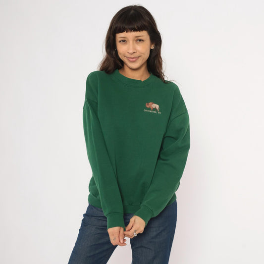 90s Lee Bison Embroidered Sweatshirt Forest Green Chugwater Wyoming Large