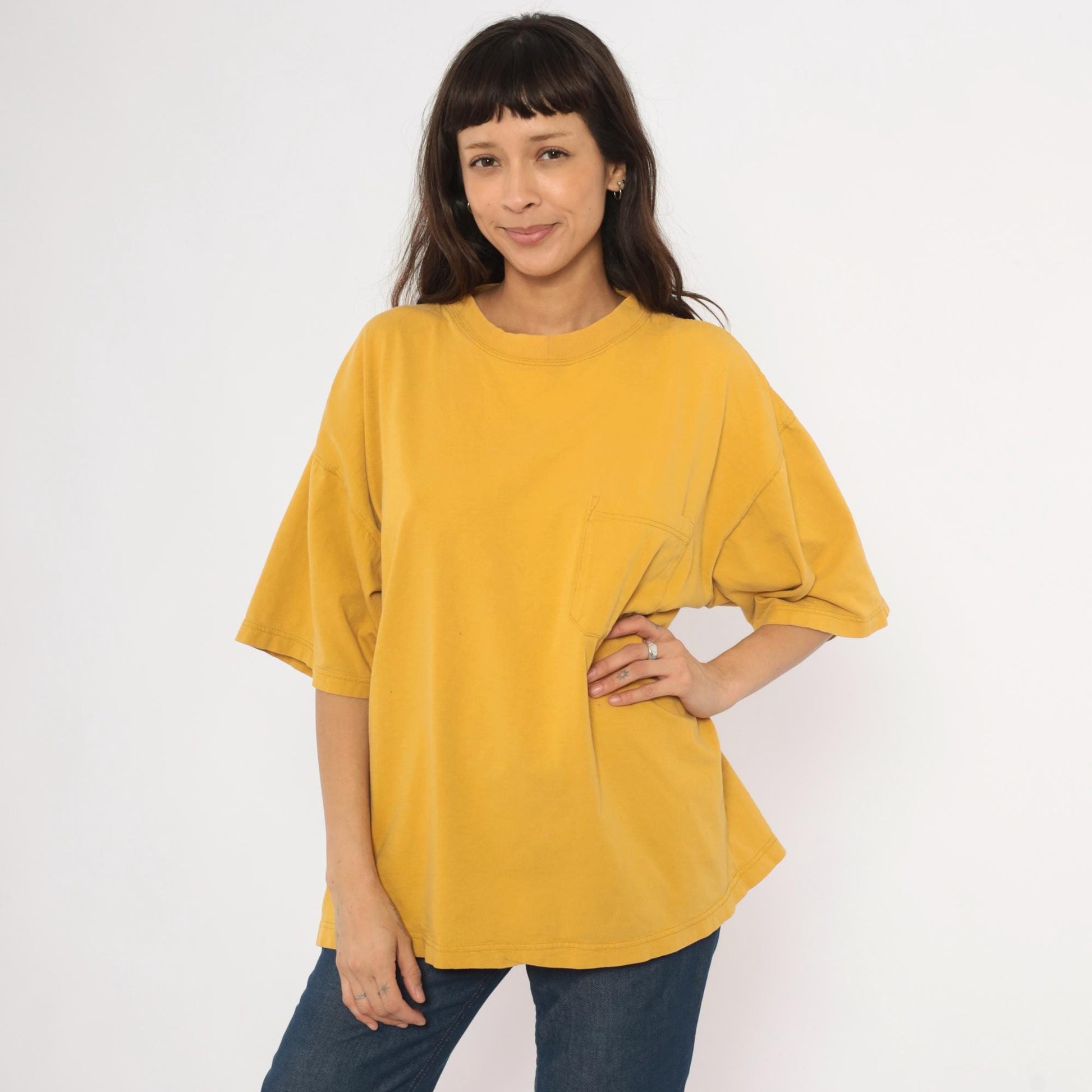 2000s American Eagle Mustard Pocket Tee Cotton Boxy Crew Large L