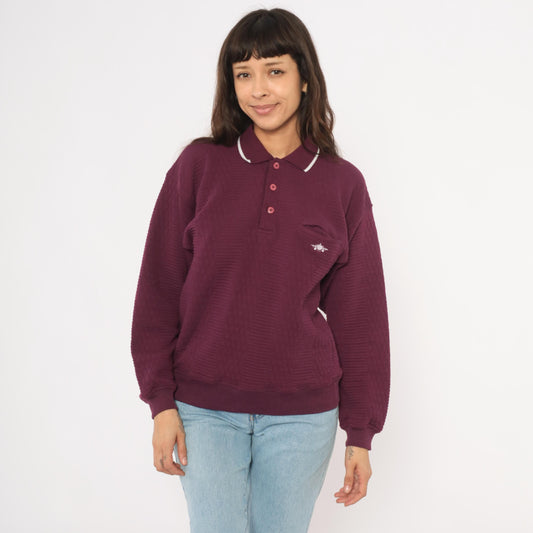 90s Green Line International Plum Polo Sweater Diamond Knit White Collar Medium M