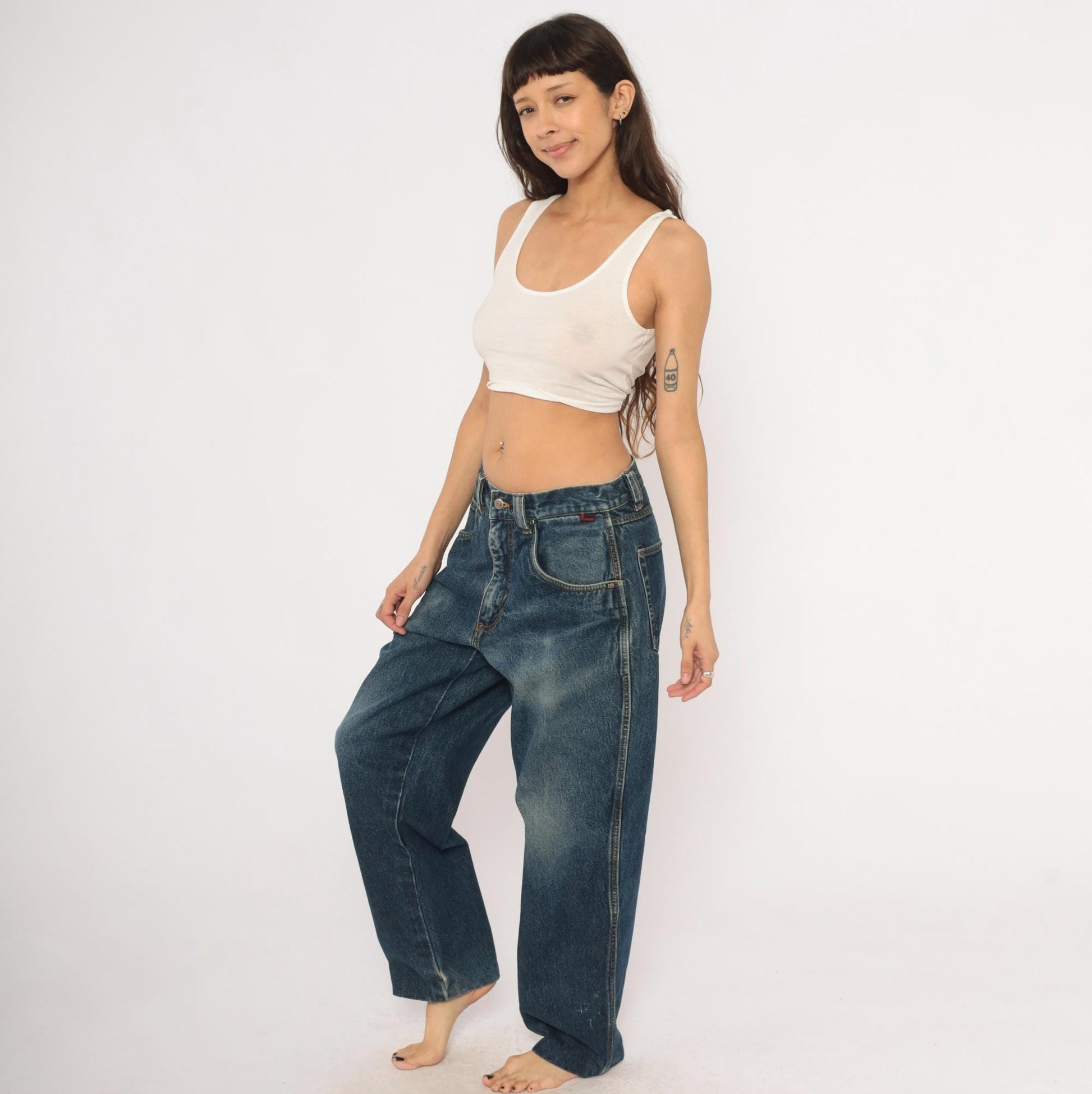 Fubu Baggy Jeans 2000s Dark Wash Denim Straight Leg Y2K Medium M