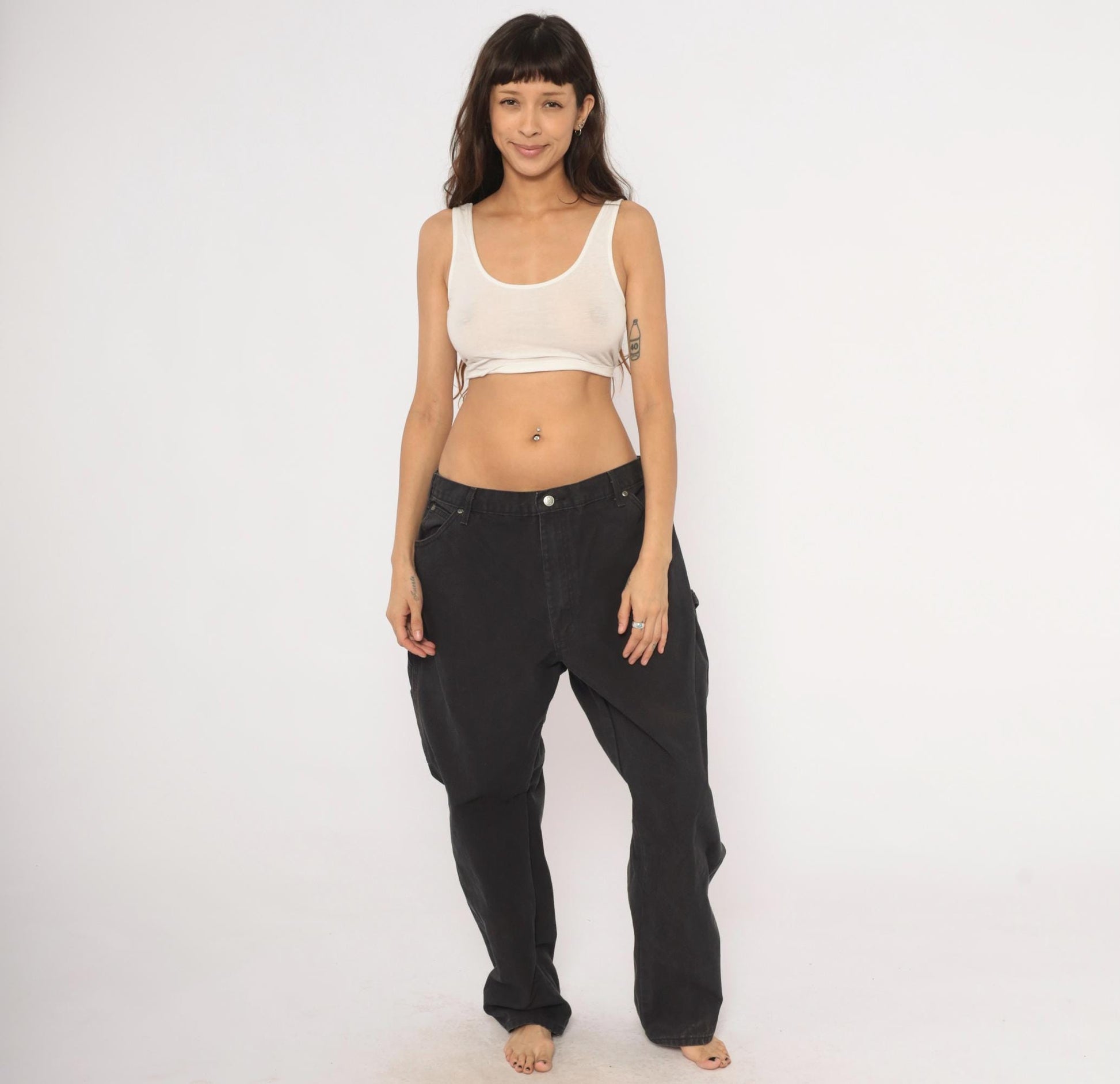 Y2K Dickies Carpenter Pants Black Cotton Canvas Relaxed Fit 40 x 30