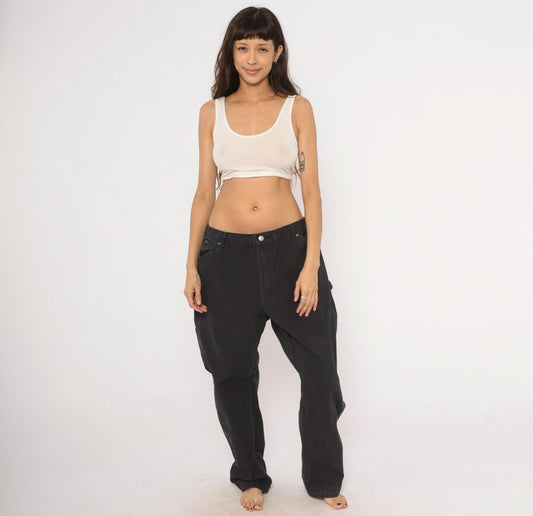 Y2K Dickies Carpenter Pants Black Cotton Canvas Relaxed Fit 40 x 30