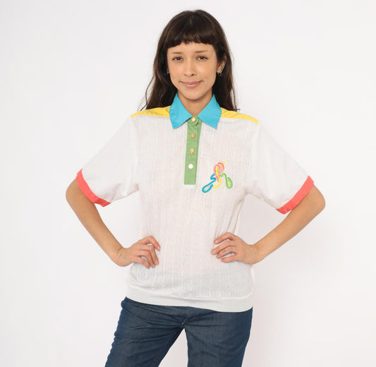 80s Joyce Colorblock Cable Knit Polo Embroidered Multicolor Medium