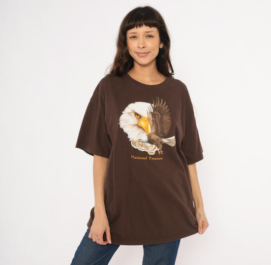 2000s Bald Eagle Nature Tee Ringspun Apparel Brown Cotton Graphic Shirt Extra Large XL