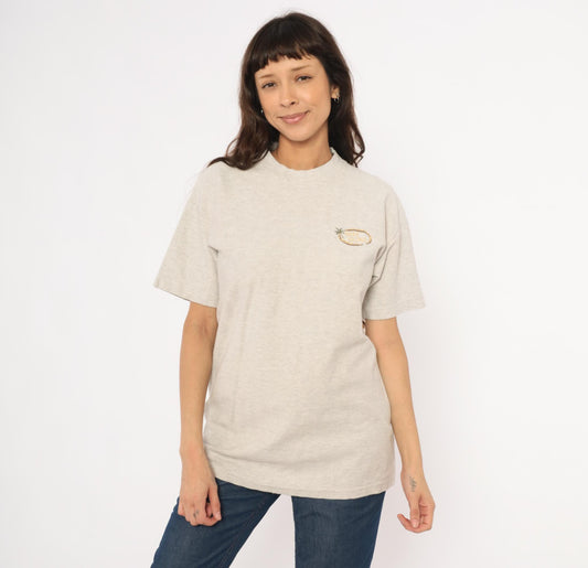 90s King Cotton Hobe Sound Palm Tree Embroidered Tee Oatmeal Medium