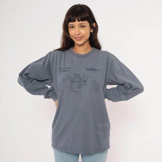 90s Anvil Polar Bear Run Graphic Tee Grey Cotton Long Sleeve Large L