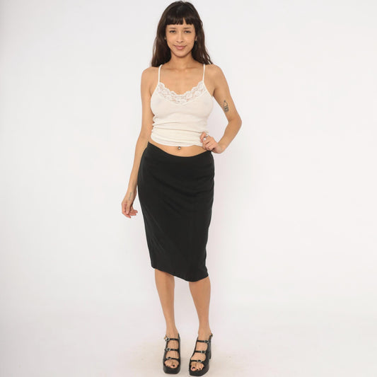 90s Forenza Black Pencil Skirt Knee Length Fitted Welt Pockets Medium