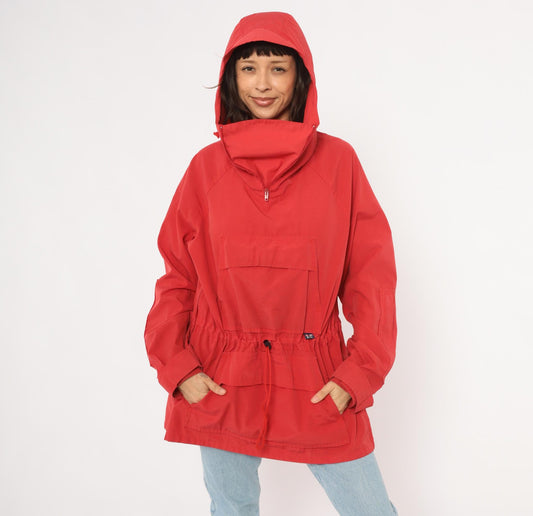 80s Red Anorak Pullover Half-Zip Windbreaker Kangaroo Pocket Jacket Extra Large