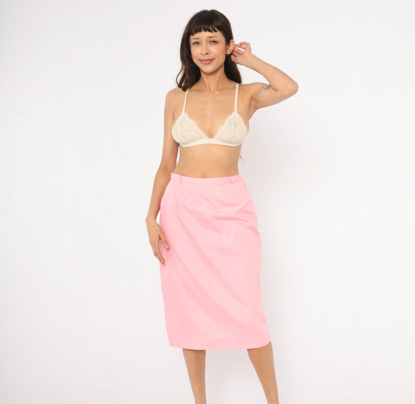 70s Adelaar Pink Pencil Skirt Straight Knee-Length Cotton Small S
