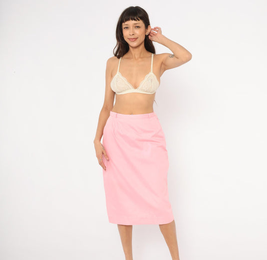 70s Adelaar Pink Pencil Skirt Straight Knee-Length Cotton Small S