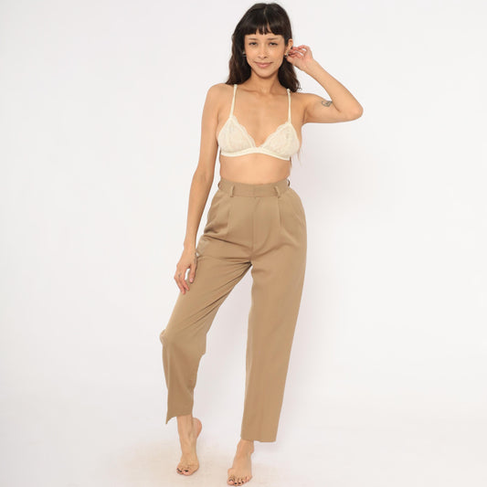 80s Classiques Entier Wool Trousers Tan Pleated High Waist Tapered Extra Small