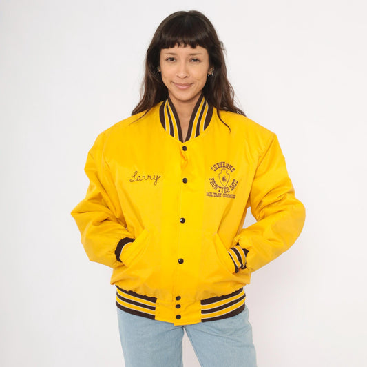 80s DeLong Sportswear Varsity Jacket Gold Nylon Bomber Cheyenne Frontier Days Medium