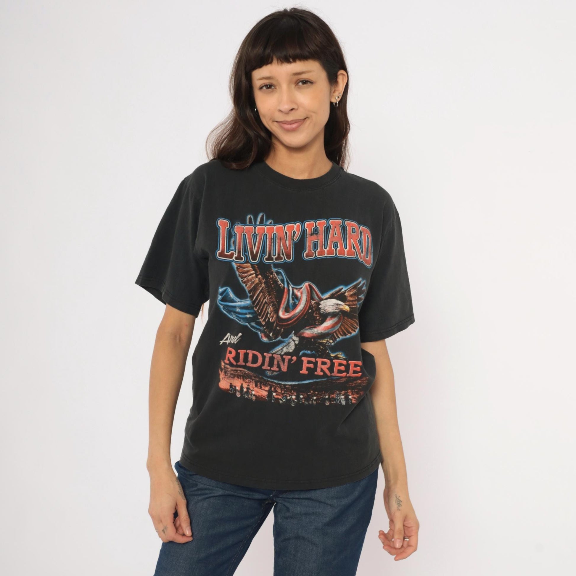 90s Cooper Cycles Biker Tee Black Eagle Motorcycle Graphic Cotton Small