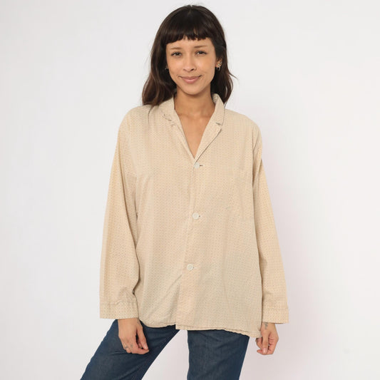80s Faultless Basketweave Camp Collar Shirt Tan Cotton Blend Large L
