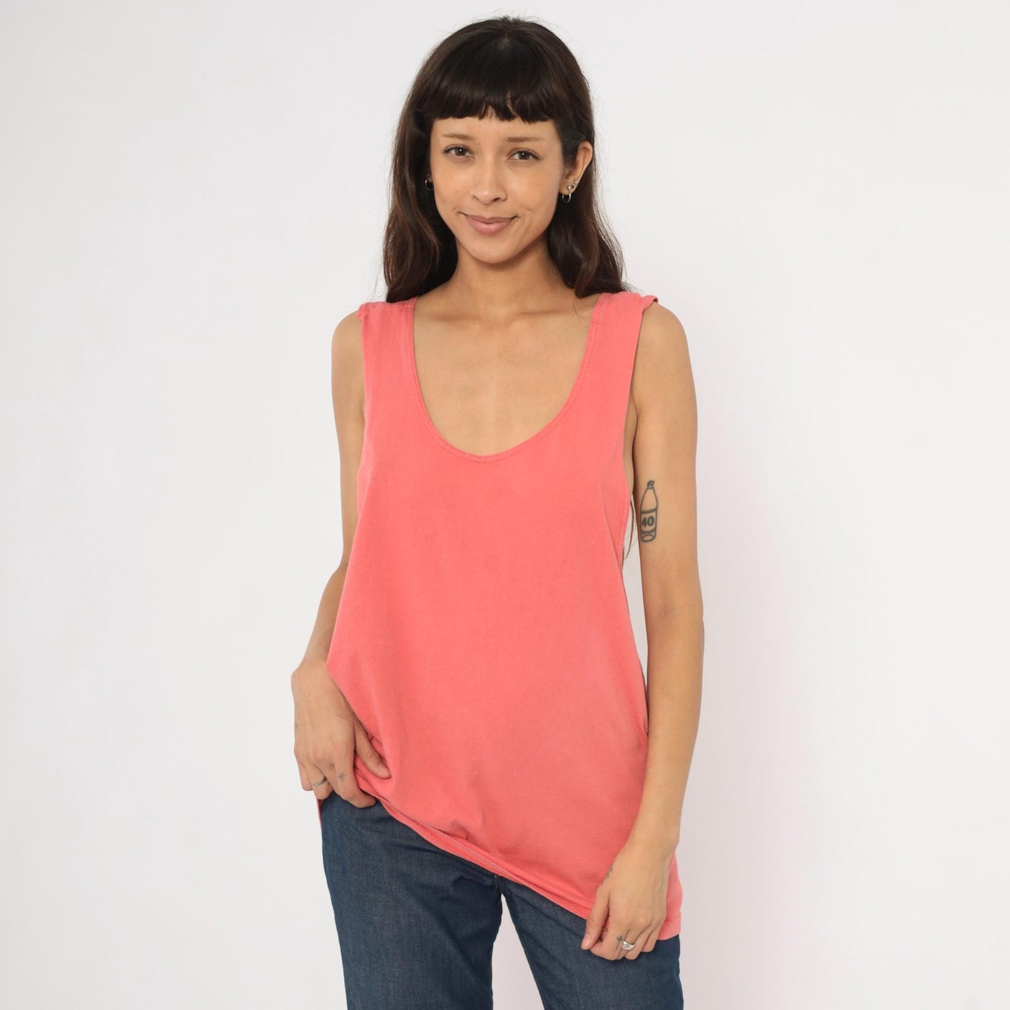 90s Todays News Coral Tank Top Scoop Neck Cotton Medium M