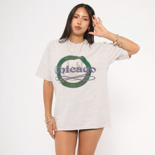 90s Chicago Museum of Science and Industry Graphic Tee Heather Grey Cotton Large