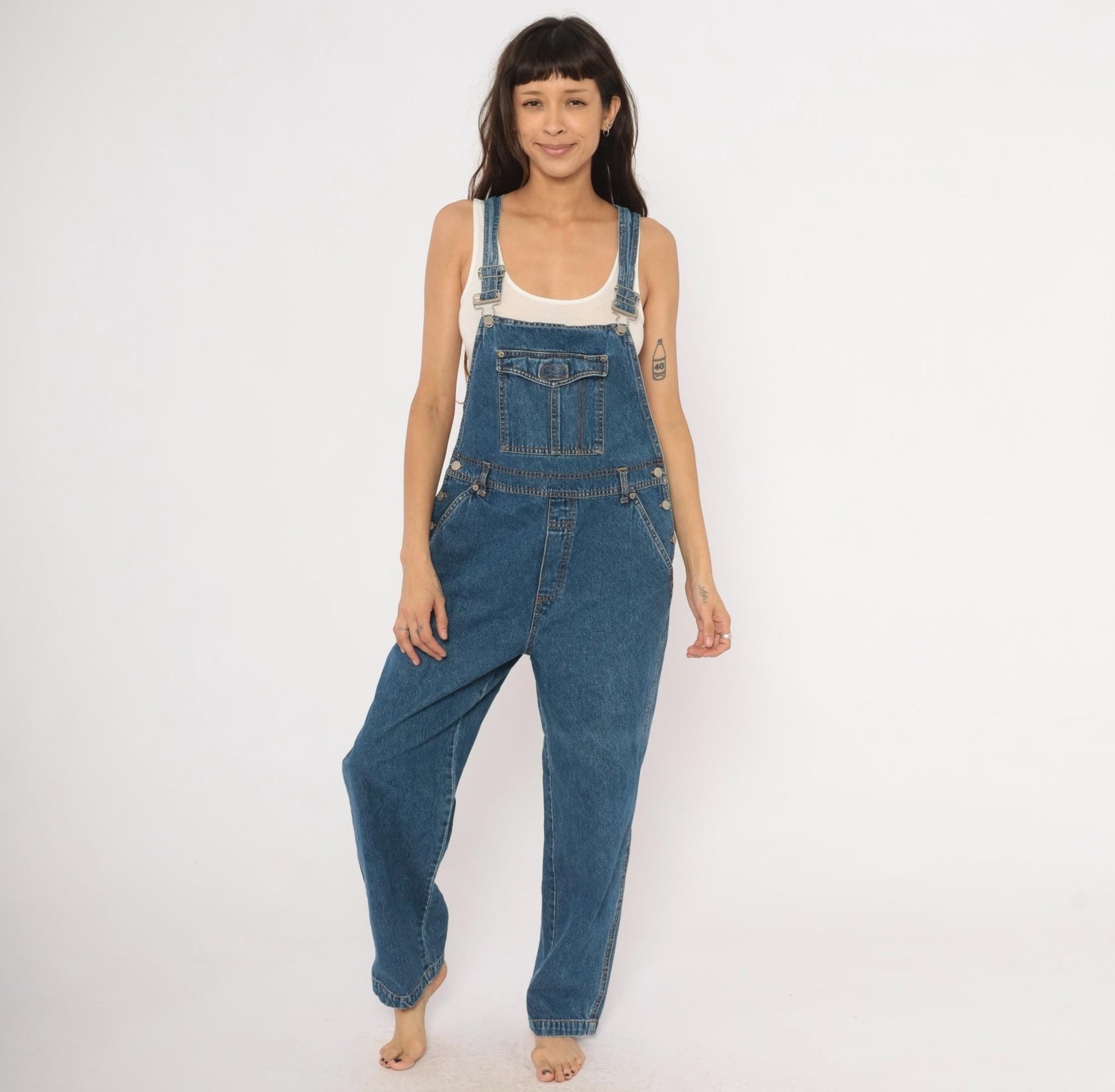 90s Bill Blass Blue Denim Overalls Carpenter Bib Straight Leg Medium M
