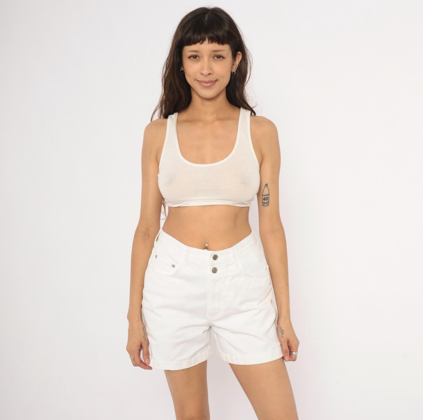 90s Arizona Jeans White Denim Shorts High Waist Cuffed Cotton Small S