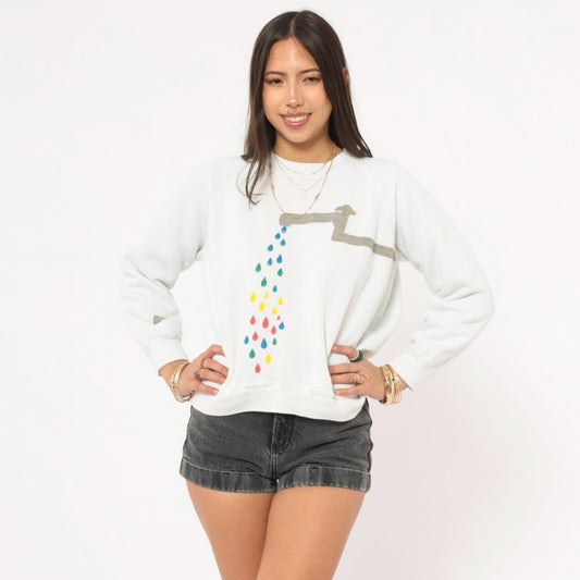 90s Basset Walker White Crewneck Sweatshirt Faucet Raindrop Graphic Raglan Small
