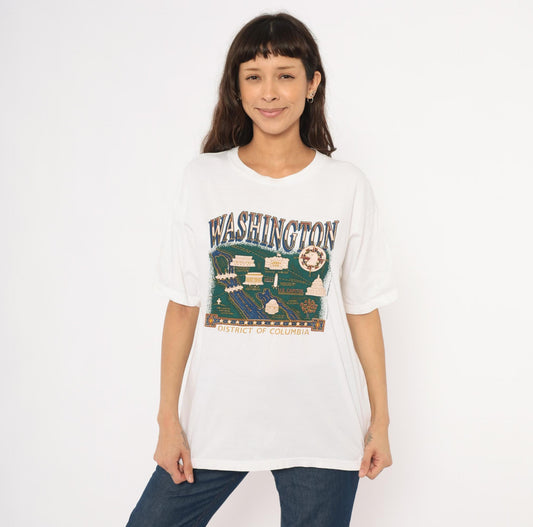 90s Champ Washington DC Map Graphic Tee White Cotton Large L