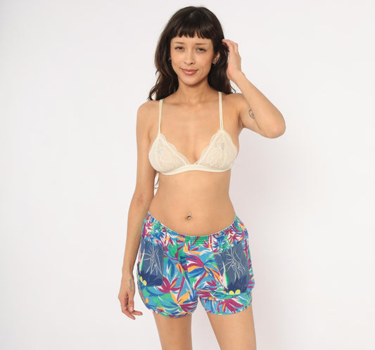 80s Jockey Life Tropical Leaf Shorts Cotton Pull-On Athletic Small S