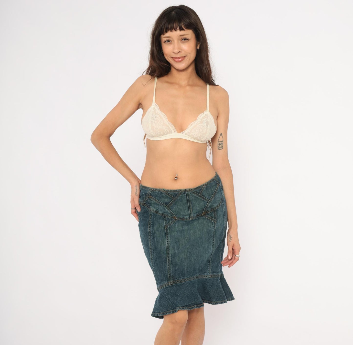 Y2K Jones Wear Denim Mini Skirt Ruffle Mermaid Hem Blue Medium M