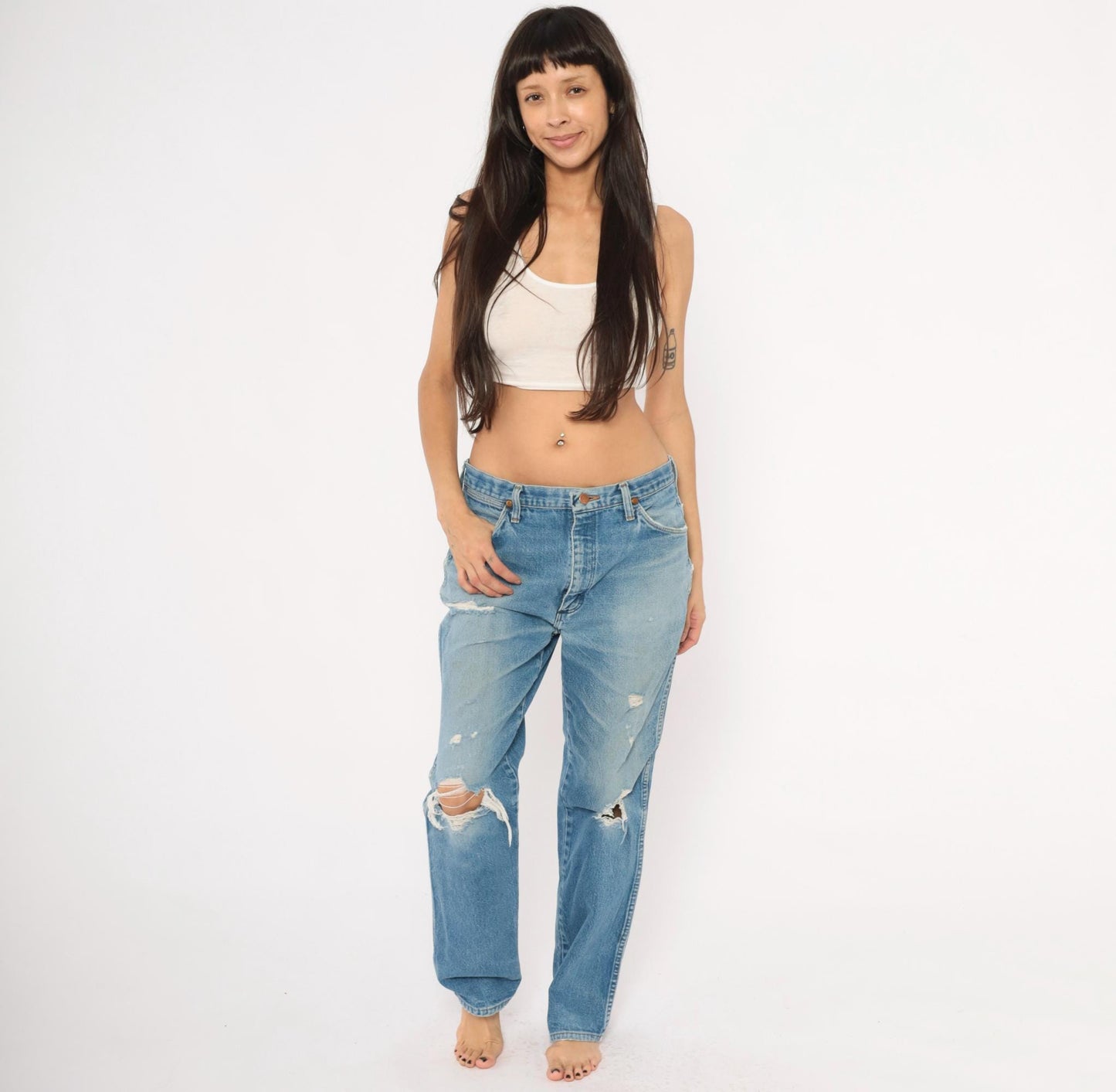 90s Wrangler Jeans Light Wash Distressed Straight Leg Cotton Extra Large XL