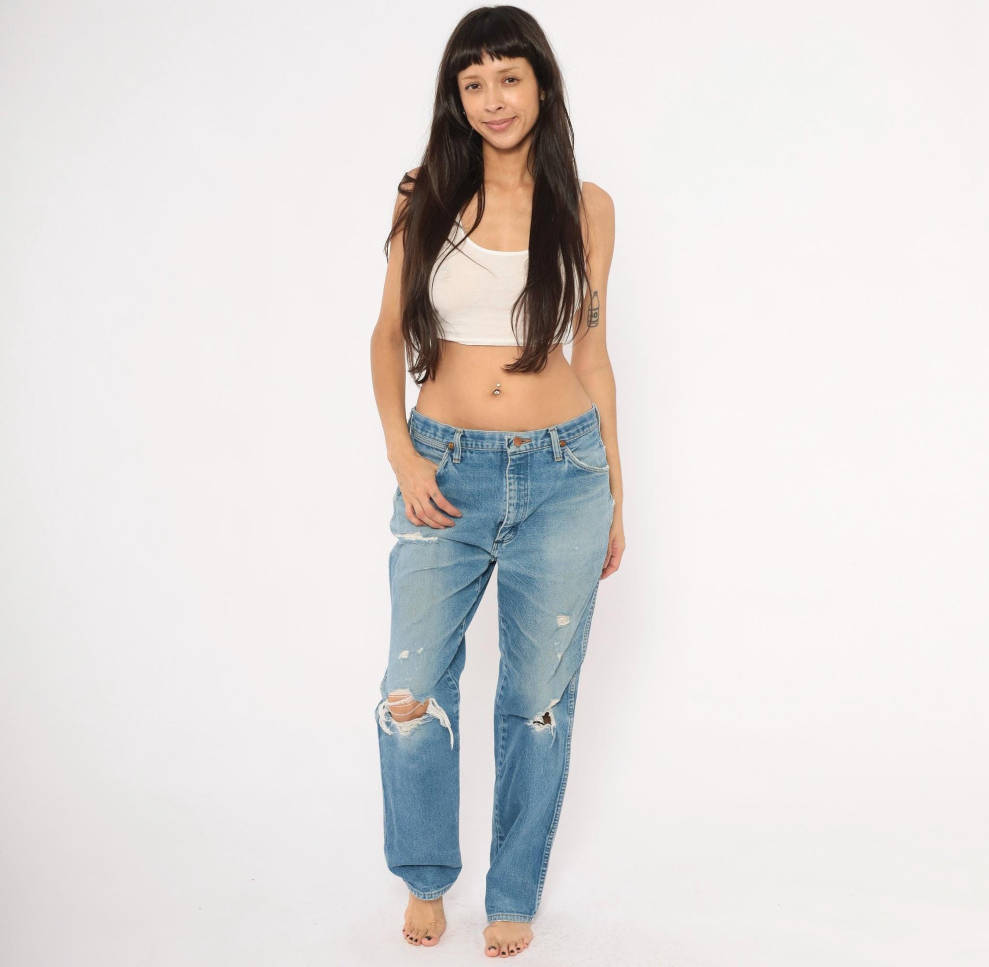 90s Wrangler Jeans Light Wash Distressed Straight Leg Cotton Extra Large XL