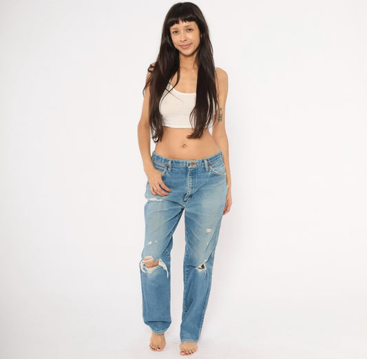 90s Wrangler Jeans Light Wash Distressed Straight Leg Cotton Extra Large XL