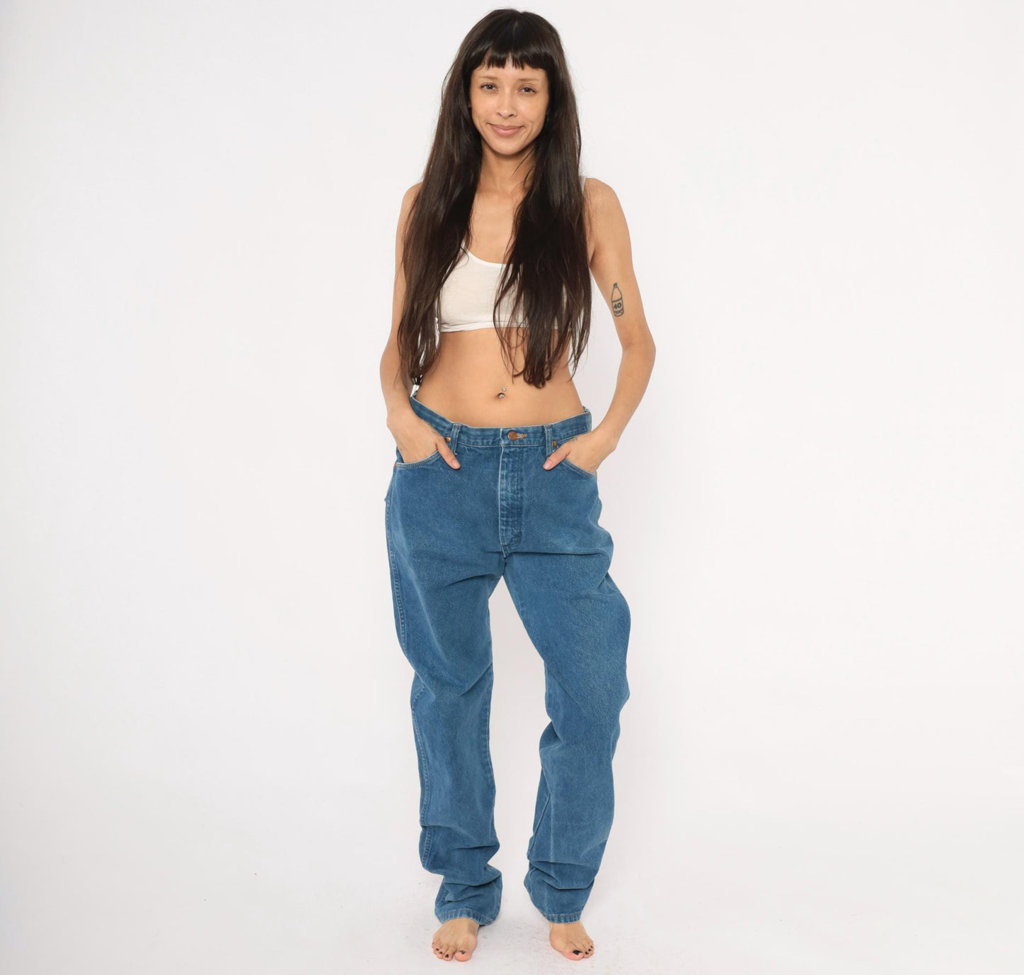 90s Wrangler Mom Jeans High Waist Straight Leg Blue Denim 35x36