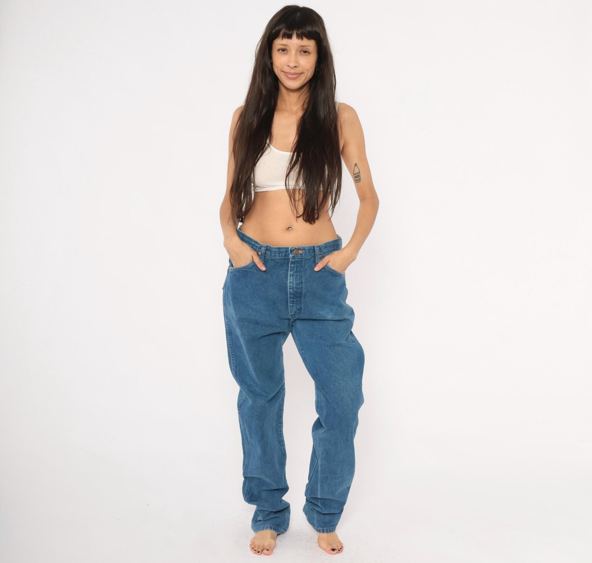 90s Wrangler Mom Jeans High Waist Straight Leg Blue Denim 35x36